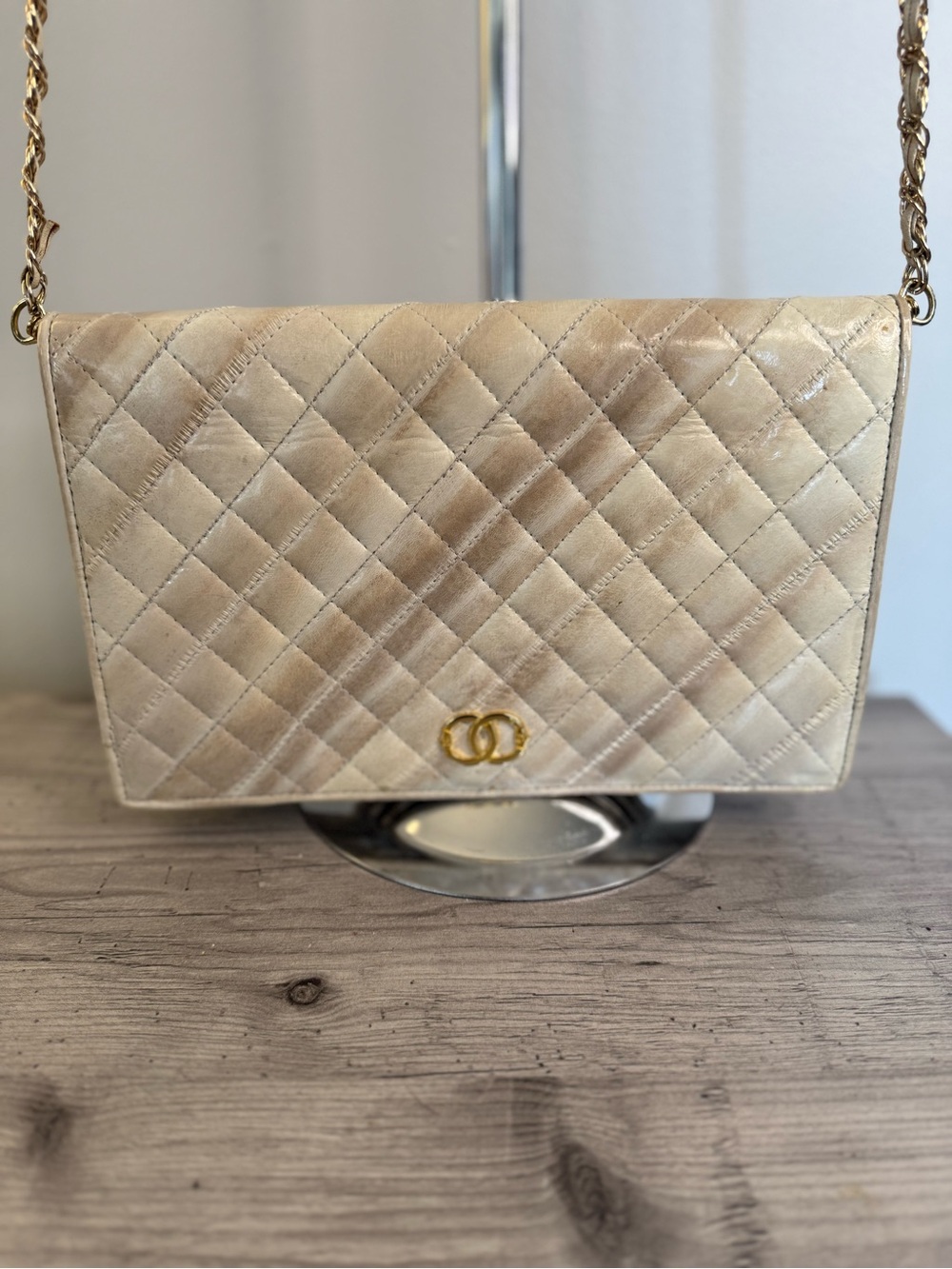 Vintage Eel Skin Cream Chain Shoulder Bag